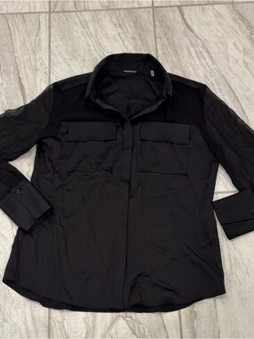 Tahari Black Long Sleeve Crop Blouse, Soft - small